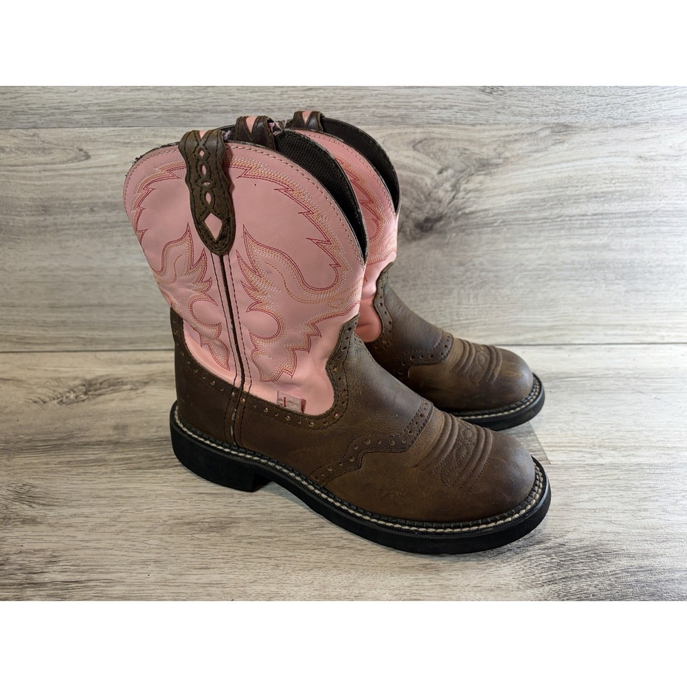 Justin Gypsy Boots Women's Size 9 B Brown Pink Leather Western Cowgirl L9901